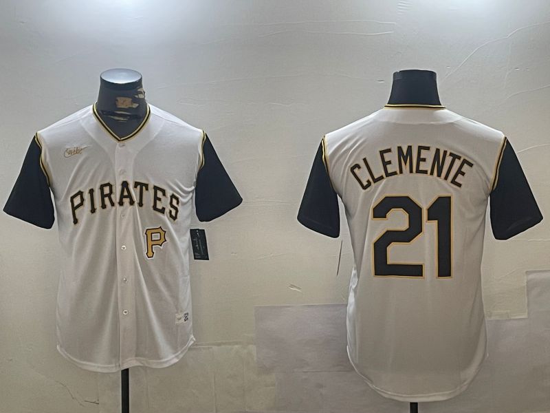 Men Pittsburgh Pirates #21 Clemente White Throwback Game 2024 Nike MLB Jersey style 3->pittsburgh pirates->MLB Jersey
